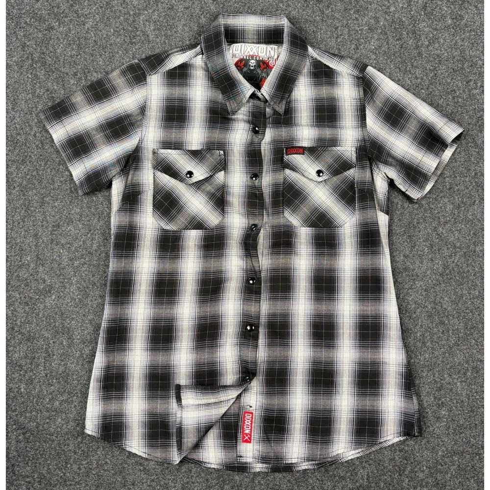 Dixxon Flannel Co Blackline Short Sleeve Plaid Shirt Black White Small Bamboo